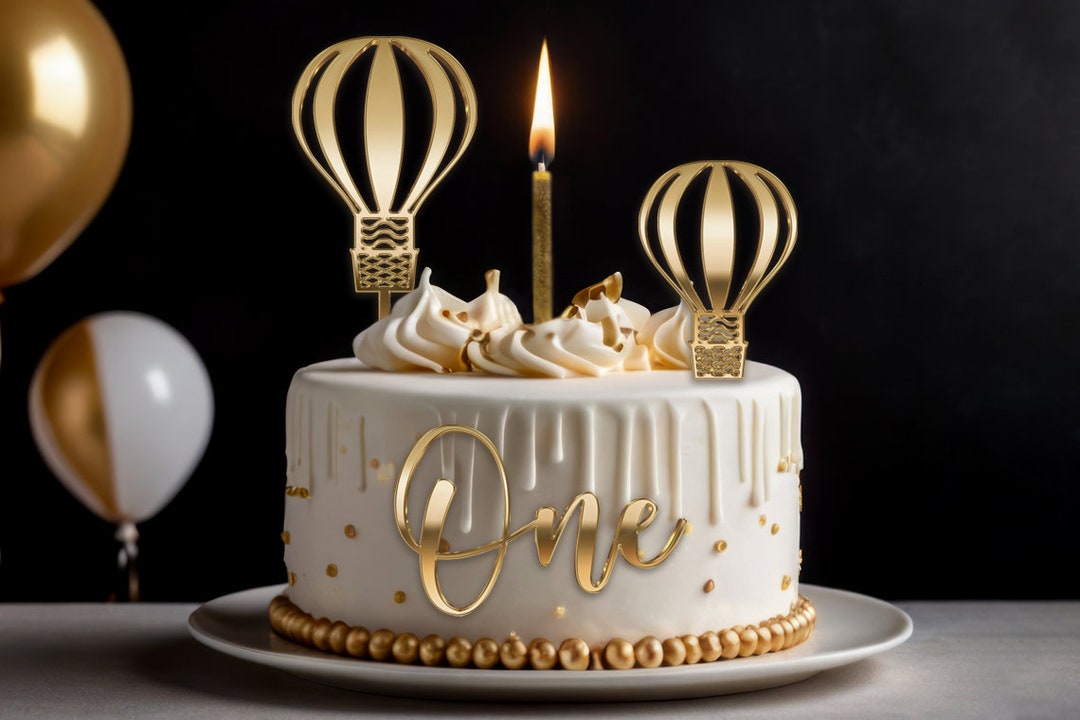 Gold Acrylic Cake Topper Set With Candle | 'one' Side Topper + 2 ...