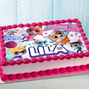 SuperKitties Birthday Themed Edible Cake Topper – Rectangular Design – Wafer Paper, Sugar Sheet, Chocotransfer