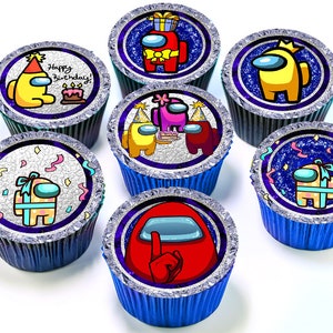 24 Toppers Comestíveis Among Us para Cupcakes - Pré-cortados em Papel de Hóstia, Folha de Açúcar ou sem Corte Chocotransfer