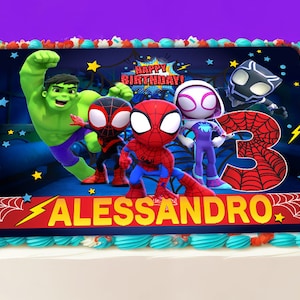 Spidey Cake Topper Tematico di Compleanno - Design Rettangolare - Carta Ostia, Foglio di Zucchero, Chocotransfer
