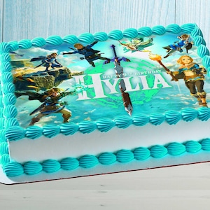 Legend of Zelda Cake Topper – Edible Image Birthday Decoration – Video Game Theme, Rectangular Design