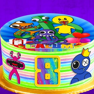 Set di 4 Cake Toppers commestibili Rainbow Friends - Pre-tagliati su carta ostia, foglio di zucchero, o senza taglio Chocotransfer