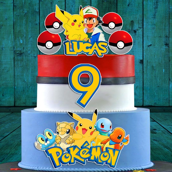 Ensemble de 7 images comestibles pour gâteau Pokémon - Prédécoupées sur papier de gaufrette, feuille de sucre, ou sans découpe Chocotransfer