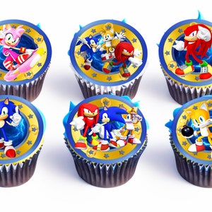 Toppers per cupcake di Sonic and Friends - 24 pezzi pre-tagliati su carta ostia, foglio di zucchero o senza taglio Chocotransfer