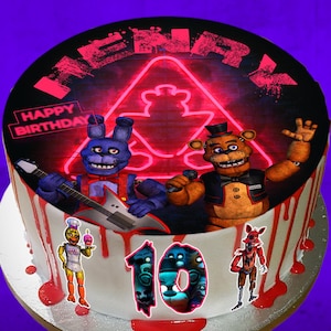 Ensemble de 4 décorations comestibles pour gâteaux Five Nights at Freddy's - Prédécoupées sur du papier à gaufres, une feuille de sucre