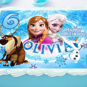 Toppers per torta commestibili a tema compleanno di Frozen - Design rettangolare - Carta ostia, Foglio di zucchero, Chocotransfer