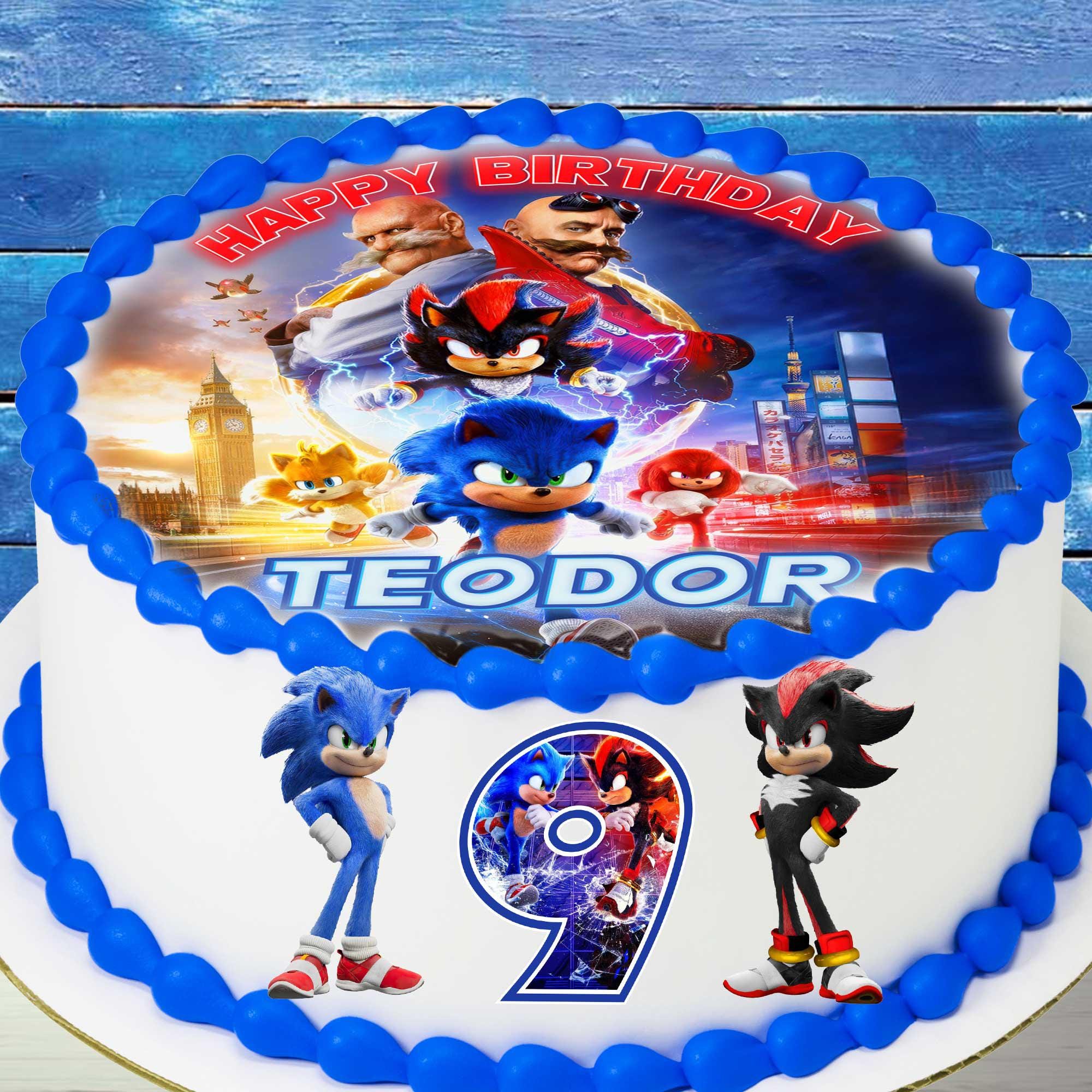 Set of 4 Sonic Edible Cake Toppers - Precut on Wafer Paper, Sugar Sheet, or without cutting Chocotransfer