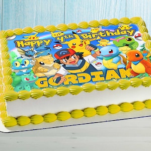 Pokemon Birthday Themed Edible Cake Topper – Rectangular Design – Wafer Paper, Sugar Sheet, Chocotransfer