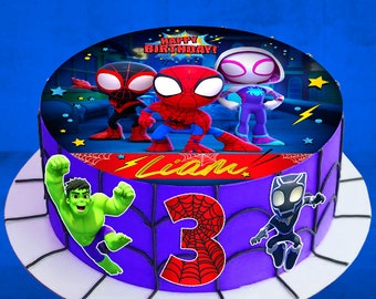 Set of 4 Spidey Edible Cake Toppers - Precut on Wafer Paper, Sugar Sheet, or without cutting Chocotransfer