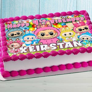 Labubu Birthday Cake Topper – Edible Image for Kids Party – Cute Forest Monster Theme – Wafer, Sugar Sheet, Chocotransfer
