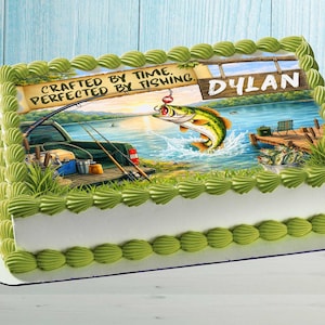 Fishing Birthday Cake Topper – Personalized Edible Image with Name & Age