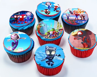 24 Decorazioni Commestibili per Cupcake Spidey - Scegli tra Carta di Ostia, Foglio di Zucchero o Chocotransfer senza Tagli Necessari