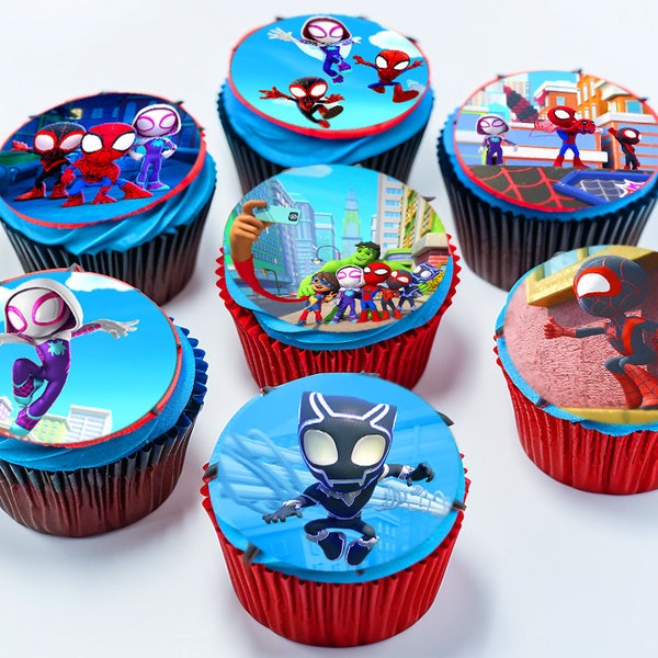 24 Decorazioni Commestibili per Cupcake Spidey - Scegli tra Carta di Ostia, Foglio di Zucchero o Chocotransfer senza Tagli Necessari