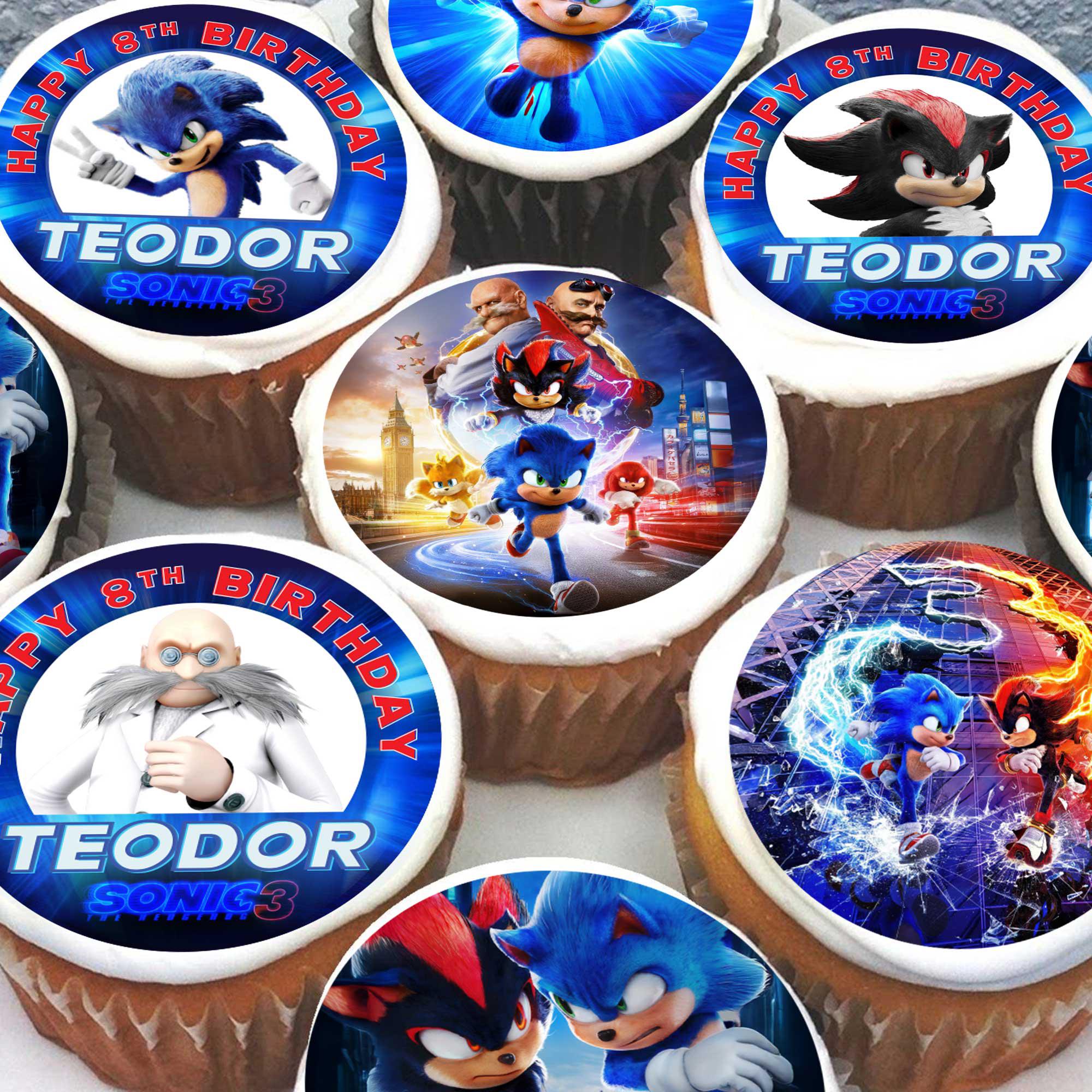 Eetbare Print Sonic Mini Cupcakes - 3,5cm