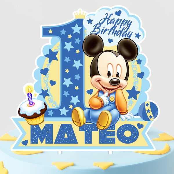 Topper de gâteau Mickey Mouse personnalisé - Parfait pour sublimer votre célébration sur le thème de Mickey Mouse !