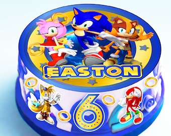 Set of 8 Sonic Edible Cake Toppers - Precut on Wafer Paper, Sugar Sheet, or without cutting Chocotransfer