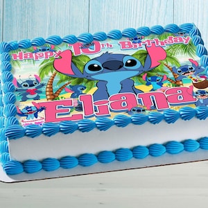 Stitch Birthday Cake Topper – Edible Image for Kids Party – Blue Alien Theme – Wafer, Sugar Sheet, Chocotransfer