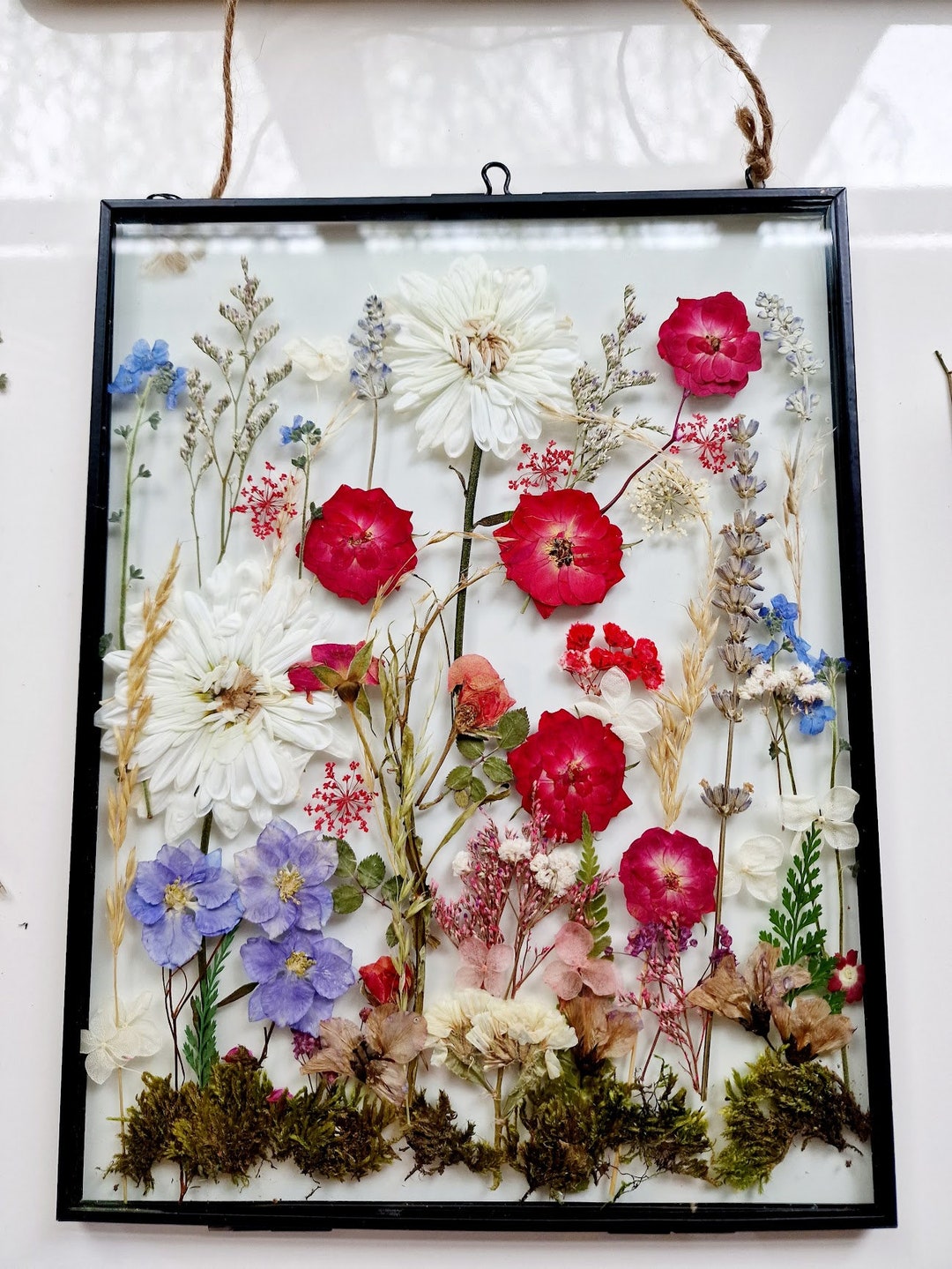 Handmade Dried Flowers in Glass Hanging Frame Full Bloom Etsy