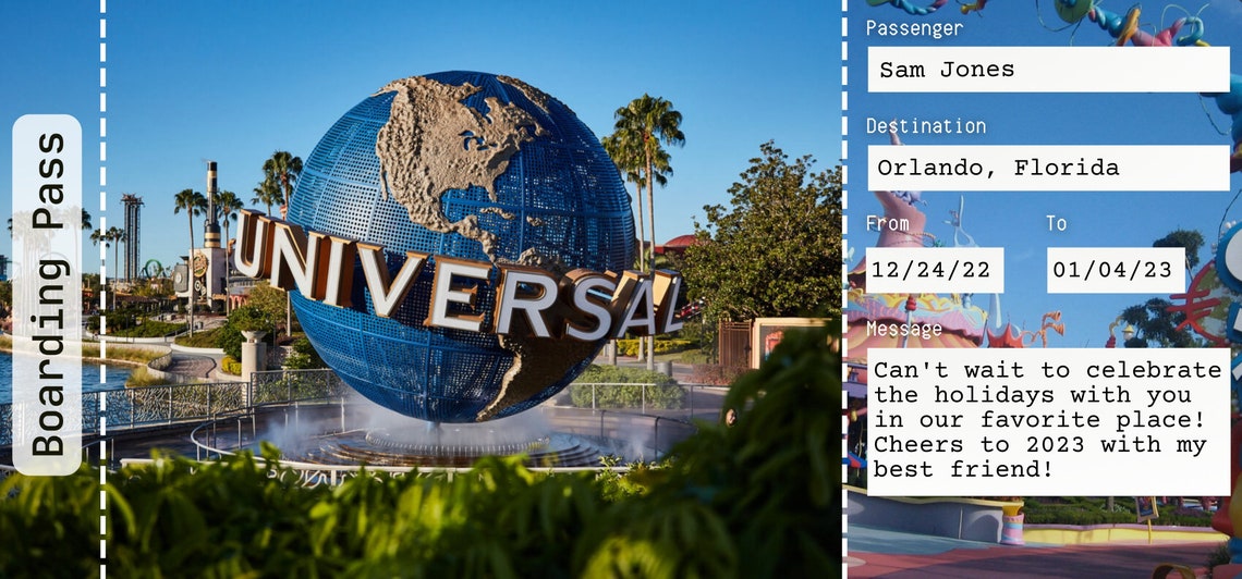 Universal Studios Boarding Pass Surprise Vacation DIGITAL DOWNLOAD