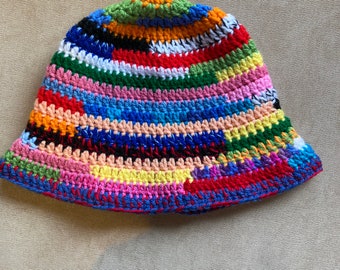 Paint pour inspired hand crocheted bucket hat