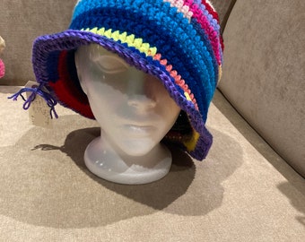 hand crocheted multicolored bucket hat