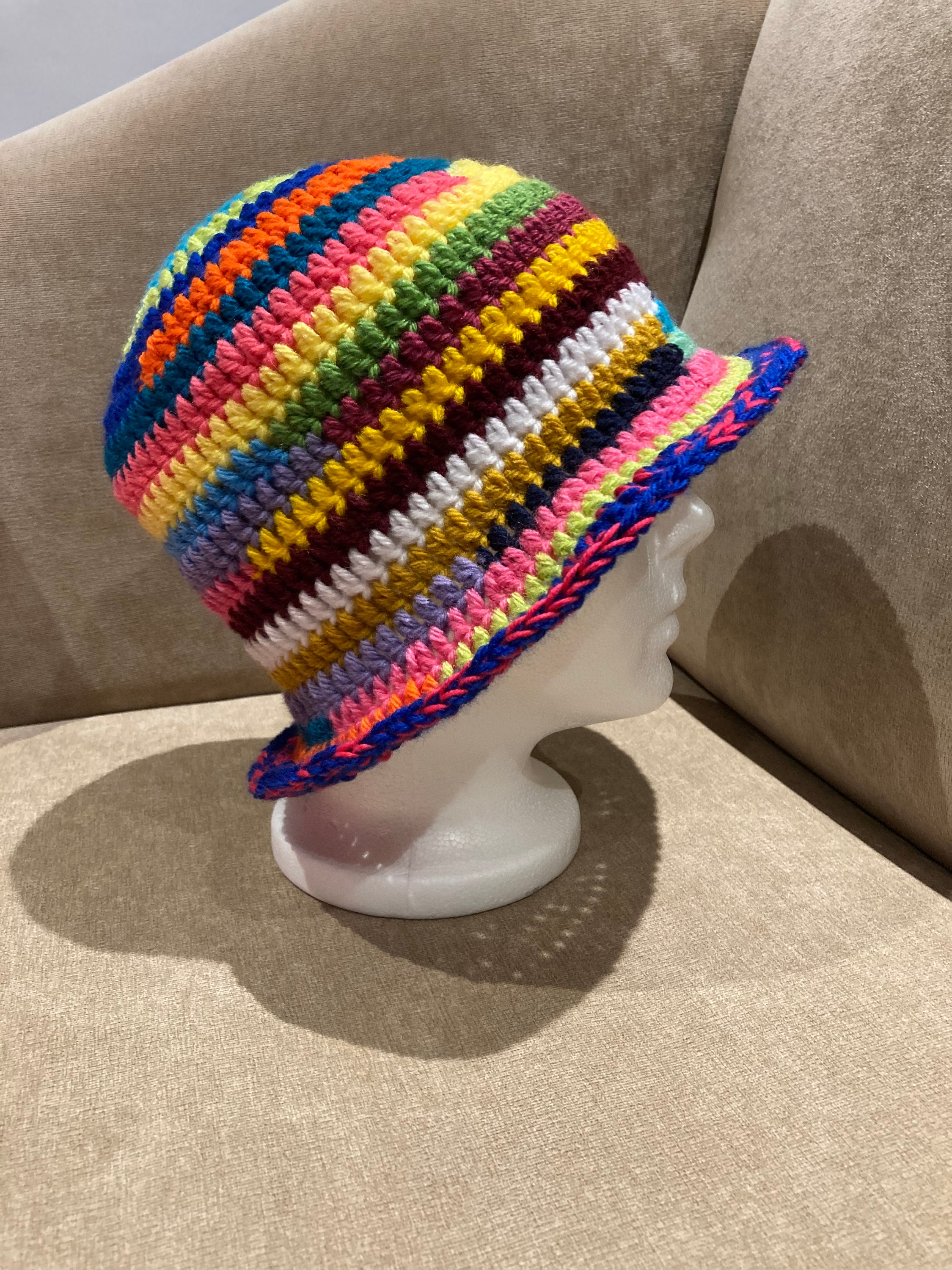 Hand Crocheted Multicolored Bucket Hat - Etsy display picture 1