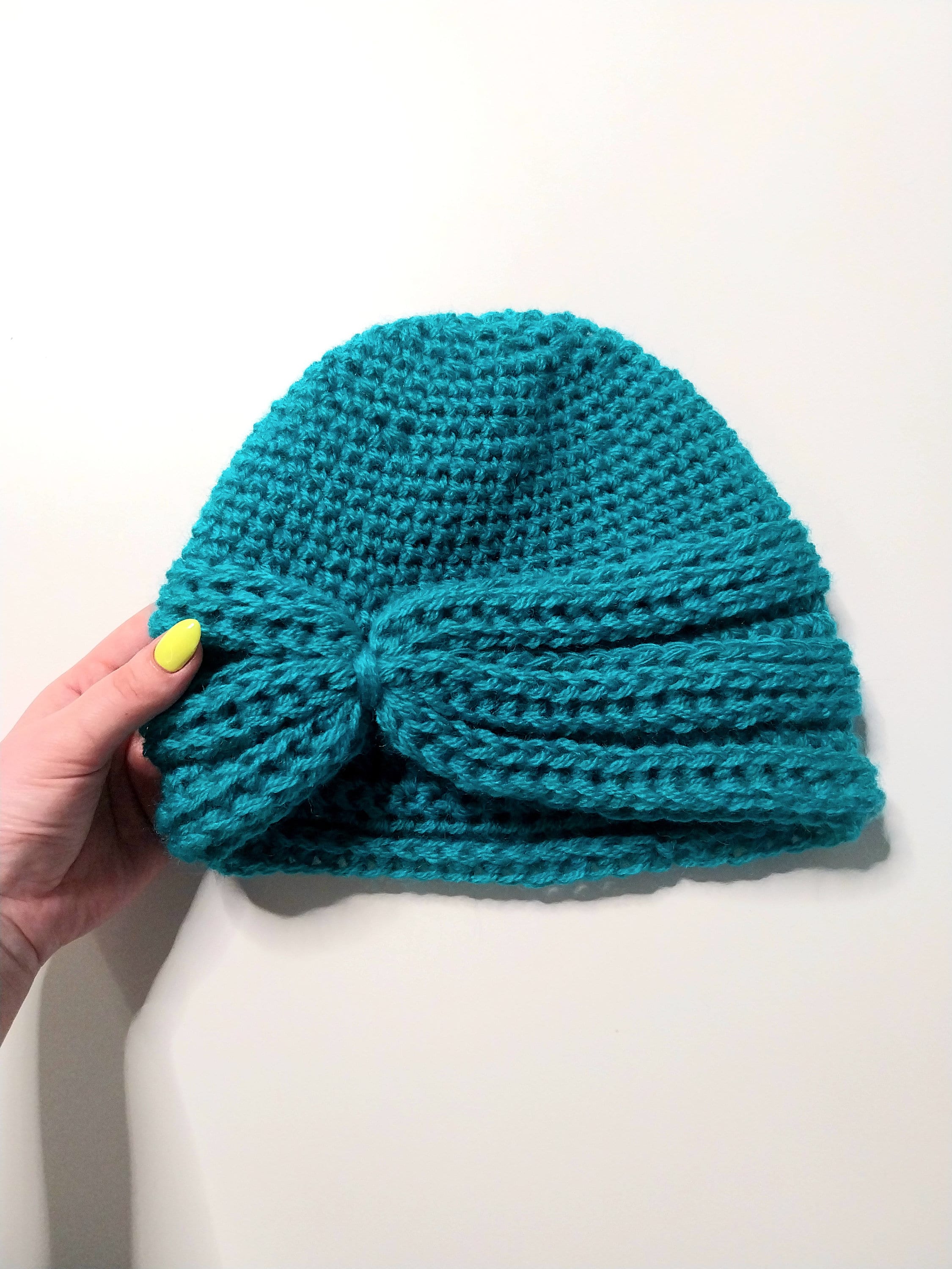 Handmade Crochet Turban Beanie Twisted Front Ribbed Knit Hat Teal Blue Green NEW Downton Twist Turban Style Beanie: Crochet Pattern - Simply  main image 2