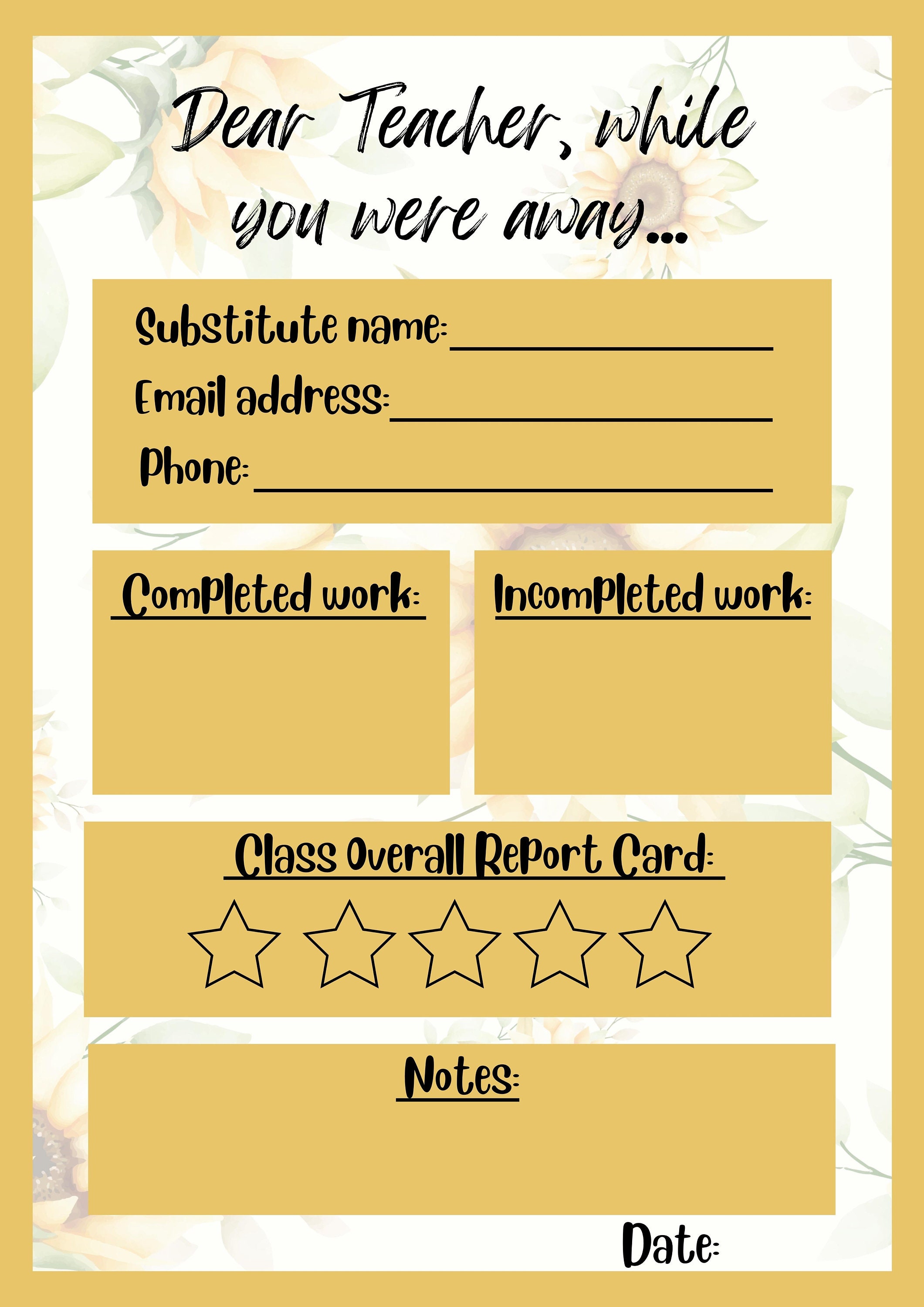 Substitute Teacher Binder Template L Editable L Easy to Edit L Back to