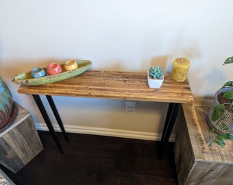Reclaimed wood media table. Farmhouse Sofa table. Farmhouse Console table. Entry table. Reclaimed wood table. Industrial table.