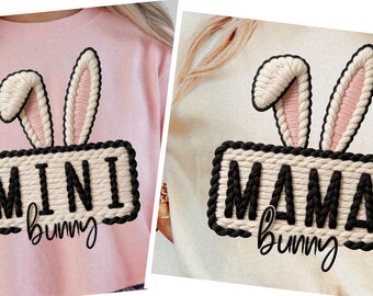 Mama Mini Bunny PNG, Easter Shirt Designs, Trendy Faux Yarn Style