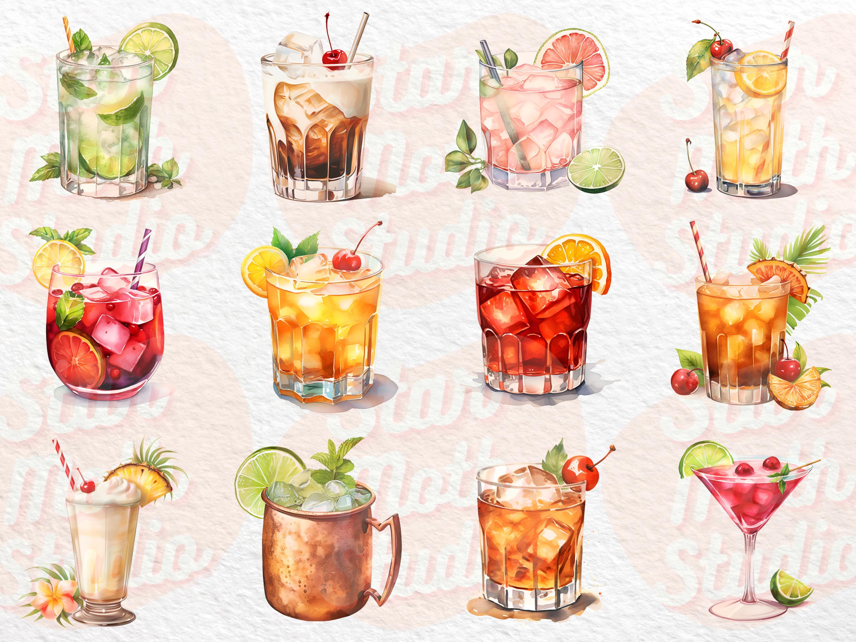 Summer Cocktails Watercolor Clipart Bundle - PNG, 300 Dpi, Summer ...