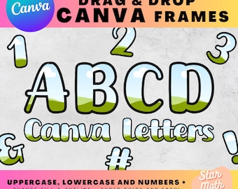Alfabeto de letras de Canva: arrastra y suelta, completa tu propio conjunto de letras, fuente editable, mayúsculas, minúsculas y números, marcos de Canva