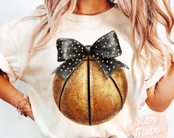 Coquette Basketball with Bow PNG File, Black Glitter Bow Png, Glitter Basketball Png Sublimation Design, Sports Png, Polka Dots Bow Png