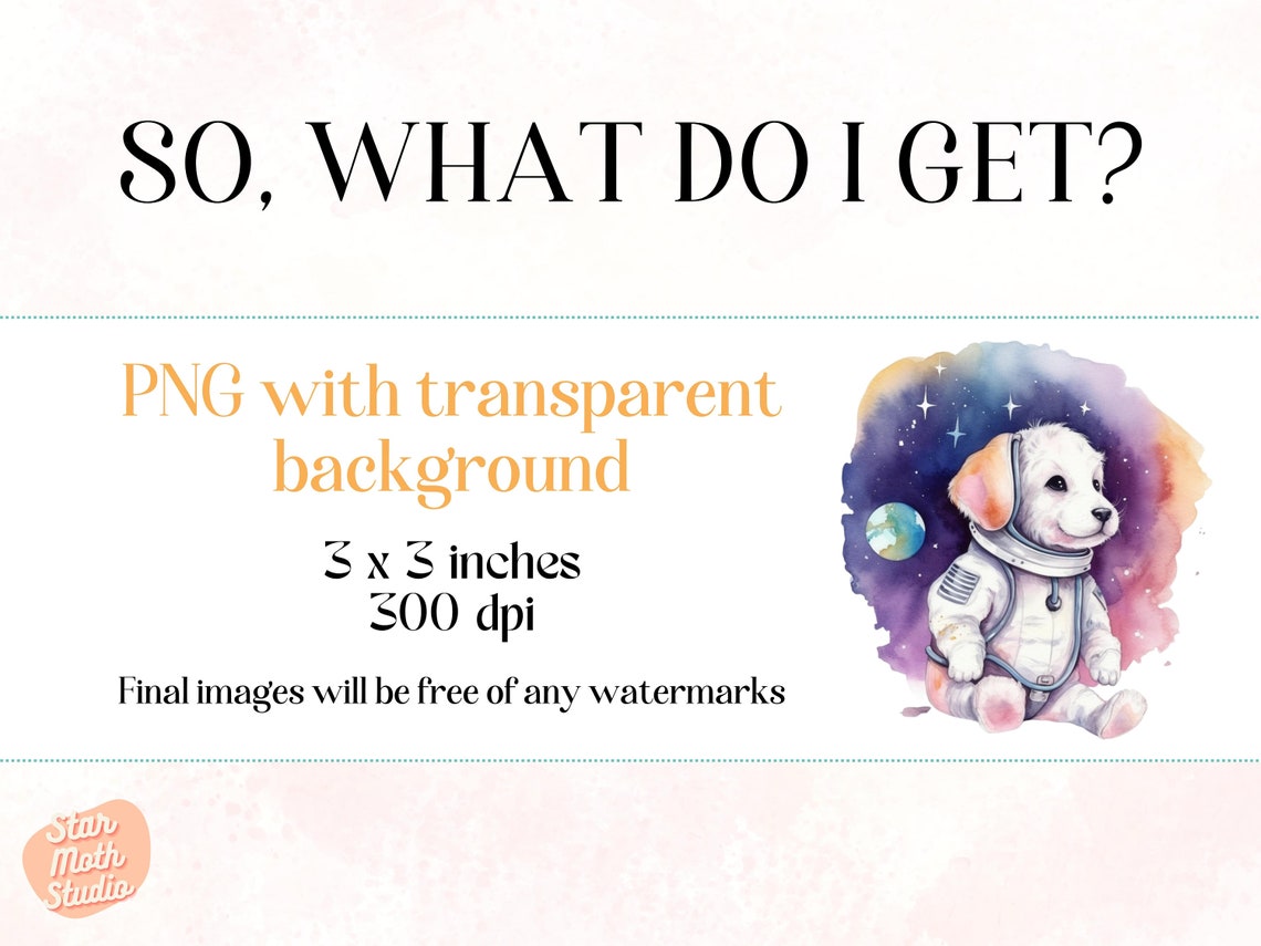 20 PNG Watercolor Adorable Space Astronaut Puppies Clipart Set, Fantasy ...