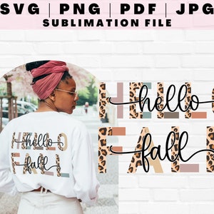 Trendy Half Leopard Hello Fall SVG, Fall Quote Sublimation Design, Cute Fall Autumn Saying PNG, Autumn Digital Print File, SVG For Cricut