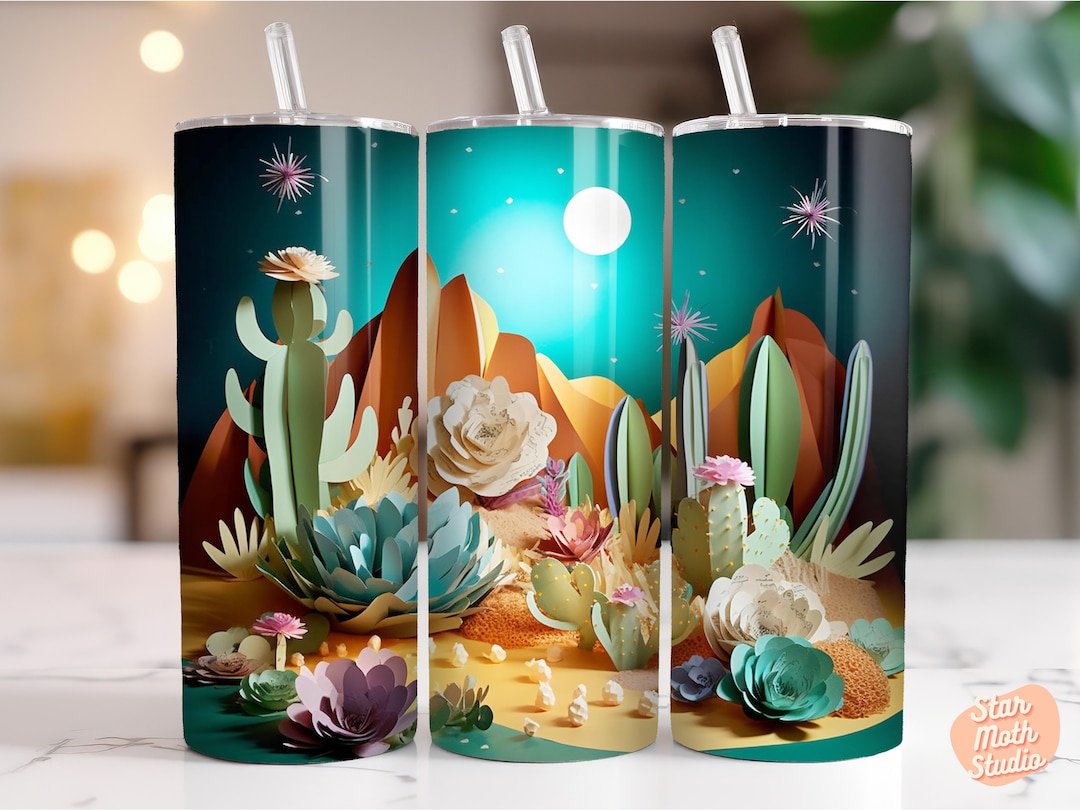 3D Western Desert Cacti 20 Oz Skinny Tumbler Sublimation Design ...