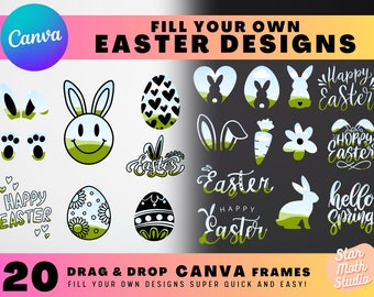 Frohe Ostern Sublimation Canva Rahmen, fülle deinen eigenen Osterhase PNG, Sublimationsdateien für den kommerziellen Gebrauch, niedliche Canva Vorlagen