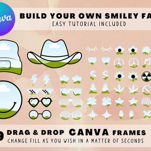 Build Your Own Happy SMILEY FACES On CANVA, Editable Fill Canva Frame Template, Drag and Drop In Canva, Custom Canva Frames, Smiley Svg