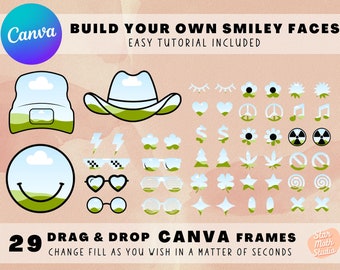 Build Your Own Happy SMILEY FACES On CANVA, Editable Fill Canva Frame Template, Drag and Drop In Canva, Custom Canva Frames, Smiley Svg