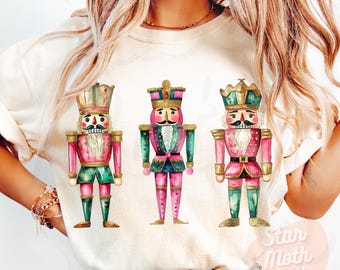 Christmas Nutcrackers Png, Vintage Merry Christmas Png, Nutcracker Friends Pink and Emerald Green, Whimsical Christmas Png, Retro Nutcracker
