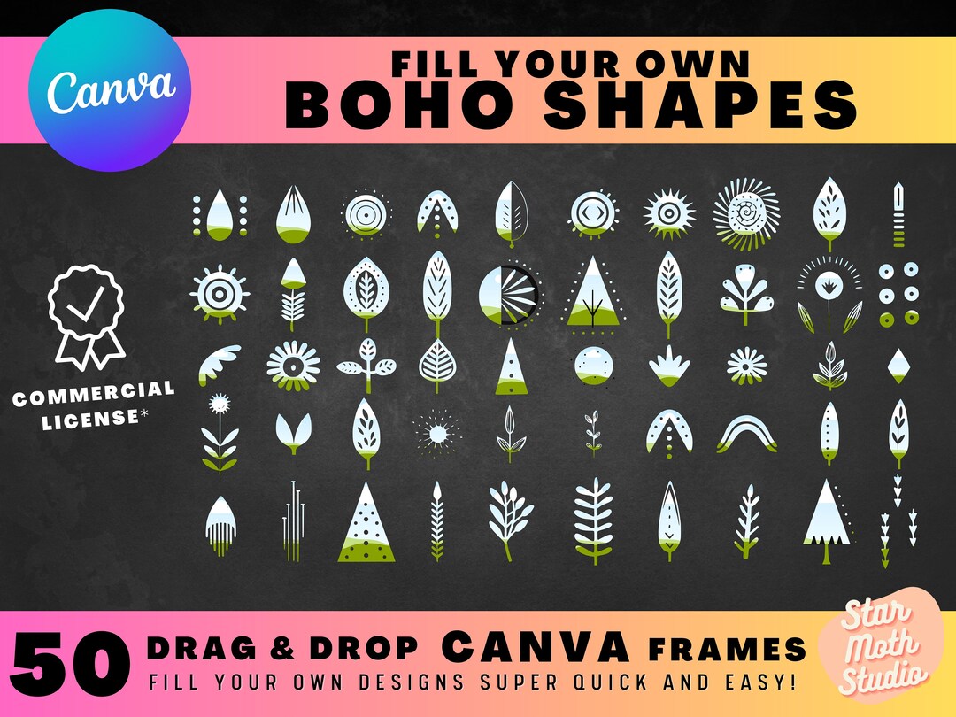 50 Boho Shapes CANVA FRAMES, Easy Drag and Drop Editable Canva Template ...