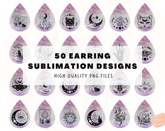Mystical Moon Earrings Sublimation, Witchy Earrings Teardrop PNG, Earrings Designs Download, Earrings Bundle, Tear Drop Earrings Designs