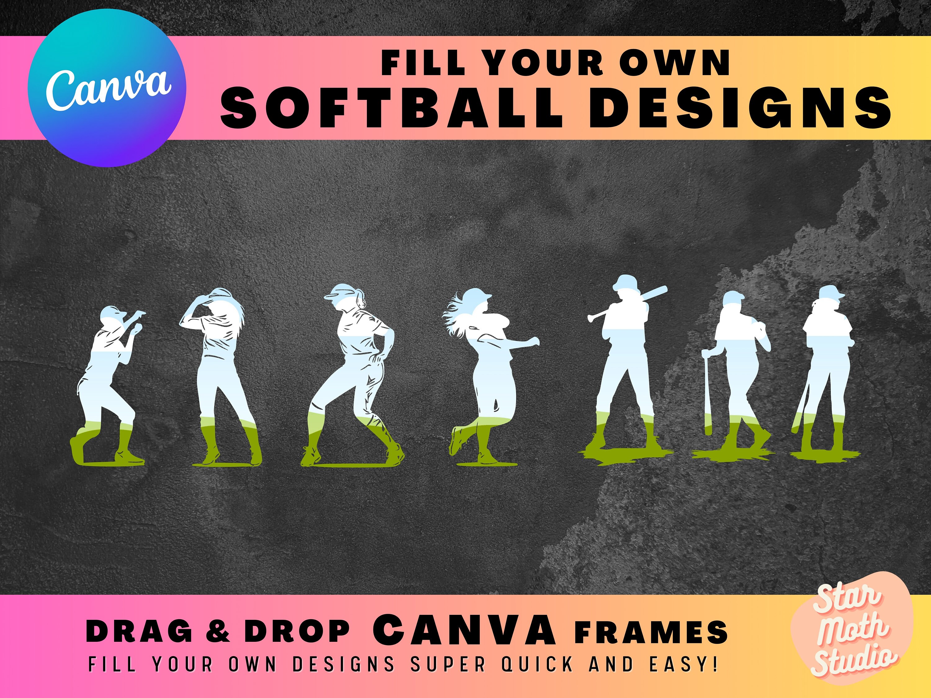 Softball Lessons Frame Softball Girls CANVA FRAMES, Easy Drag and Drop Editable Canva Template ...