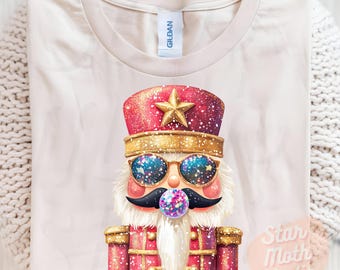 Sparkly Christmas Nutcracker Blowing Bubble Png Christmas Sublimation Digital Design, Retro Glitter Christmas Png, Nutcracker Sunglasses Png