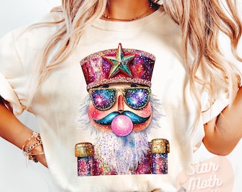 Sparkly Christmas Nutcracker Blowing Bubble Png Christmas Sublimation Digital Design, Retro Glitter Christmas Png, Nutcracker Sunglasses Png