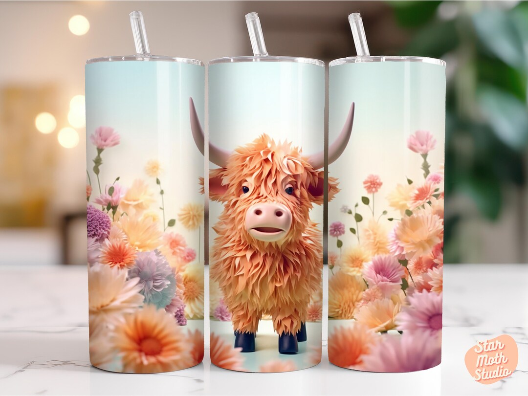 3D Paper Highland Cow 20oz Sublimation Tumbler Designs, Embroidered 9.3 ...