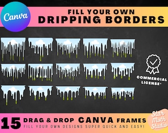 Make Your Own Dripping Borders On CANVA - Canva Frames Bundle, Dripping Paint, Editable Slime Templates, Easy Drag and Drop Masking Template