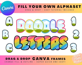 CANVA LETTERS ALPHASET - Llene el suyo propio, arrastre y suelte, paquete de alfabeto rellenable, fuente editable, haga su propio png, diseños de marcos de Canva