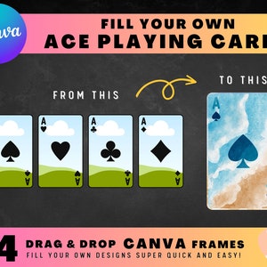 Ace Playing Cards Canva Frames Bundle - Easy Drag and Drop Design Elements, Digital Sublimation PNG Poker Cards, Party Games