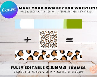 Make Your Own KEY FOB Wristlets on CANVA, 5 Editable Canva Element Templates, Canva Frame Designs, Drag and Drop Sublimation Template